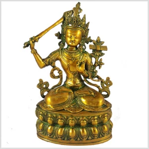 Manjushri Buddha 36cm 3,8kg Messing Tibet Monju Grüne Tara Chen Rezig Goldgrün - Bild 1 von 3