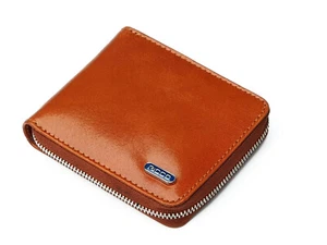 Ricco Mens RFID Blocking Full Zip Around Leather Billfold Wallet Honey Black S12 - Picture 1 of 9