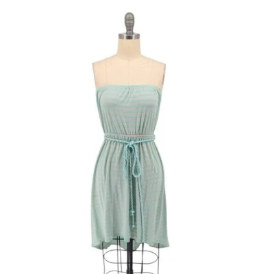 Soprano Striped Strapless Knit Dress Green Gray XS summer beach casual preppy - Image 1 of 4