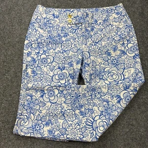 Lilly Pulitzer Pants Womens 6 Blue White Floral Print Palm Beach Fit Straight - Picture 1 of 16