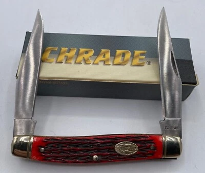Faca de bolso Schrade 2 lâminas 77 RPB cabo de osso vermelho - Imagem 1 de 4