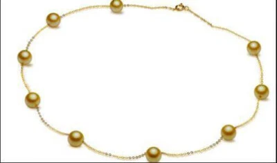 18" AAA 7-8mm Natural South Sea Yellow Round Golden Pearl Necklace 14k Gold P - Image 1 of 4
