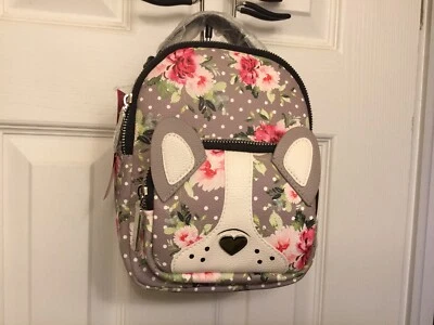 Mochila Betsey Johnson Gris Multi Perro Pug Rara En Caja Nueva Con Etiquetas Foto 1 de 4
