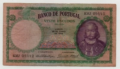 PORTUGAL 20 ESCUDOS 1949 PICK 153 A LOOK SCANS  - Image 1 of 2