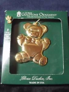 VTG Gloria Duchin Gold Tone Teddy Bear Christmas Ornament W/ Angel Pin - Picture 1 of 4