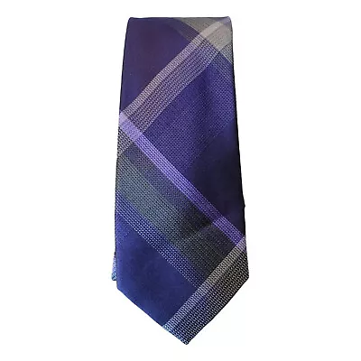 KENNETH COLE REACTION Purple Gray Skyline Plaid Silk Classic Tie - Image 1 of 3