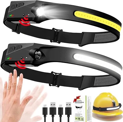 URBANWAZE 2x LED Stirnlampe Superhell Leistungsstarke Stirnlampe USB Wiederaufladbar COB Wasserdicht