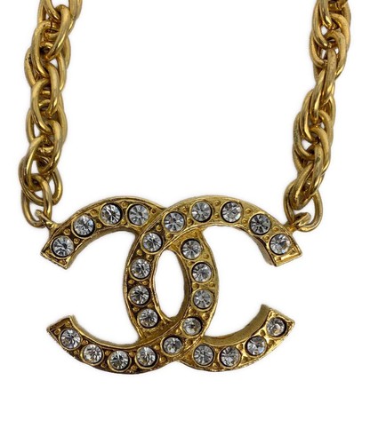 Collana CHANEL oro logo marchio cocco catena strass accessorio donna autentica