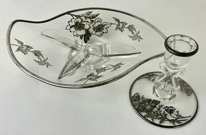 Plato de relé de vidrio vikingo épico Flandes superposición de ciudad plateada más 1 candelabro - Imagen 1 de 8