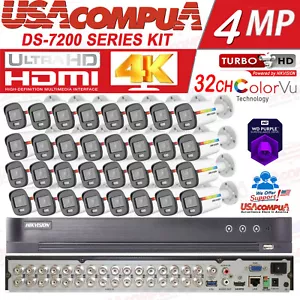HIKVISION 4k 32CH CCTV SECURITY CAMERA SYSTEM BULLET COLORVU 2MP W/4TB HARD DISK - Picture 1 of 14