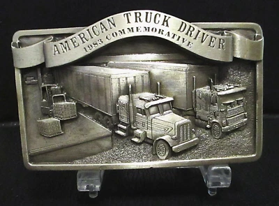 American Truck Driver Semi Tractor Trailers 1983 Pewter Belt Buckle 18 Wheel 2nd - Image 1 of 3