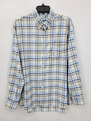 Jos A Bank Shirt Mens Large Blue Tan Plaid Tailored Fit Traveler Motion Stretch - Image 1 of 4