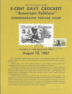 #1330 5c Davy Crockett Stamp Poster- Unofficial Souvenir Page Flat HC - Picture 1 of 1