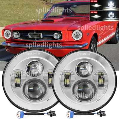 Fit Ford Mustang Fastback 1965 1966 1967 1968-1978 7" INCH Round LED Headlights - Image 1 of 4