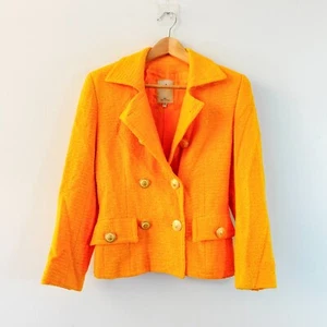 Yellow Cropped Blazer Small Marigold Parisian Wool Coat FRANCE Vertigo Paris VTG - Picture 1 of 19