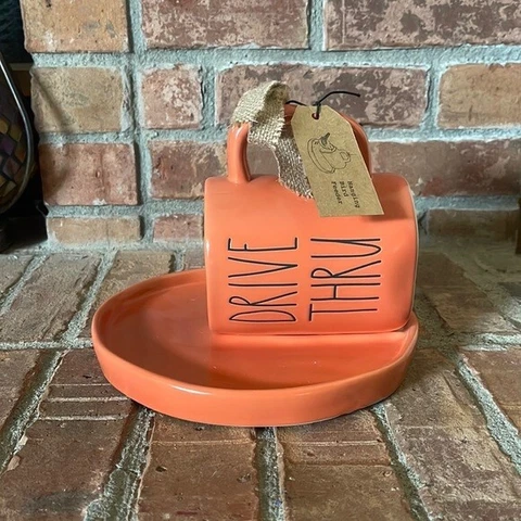 NWT Rae Dunn Drive Thru Hanging Ceramic Orange Bird Feeder Cover