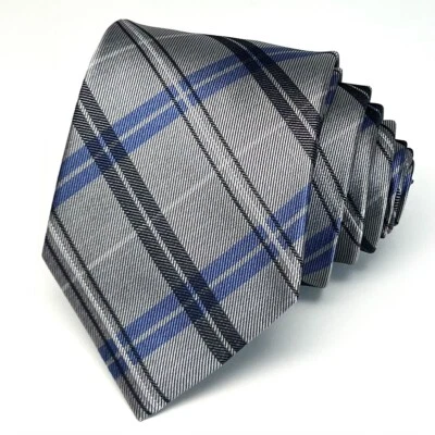 Corbata de seda gris azul patrón a cuadros para hombre cumpleaños día del padre regalo corbata de seda Foto 1 de 4