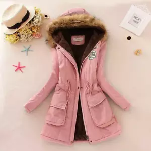 Winter Women Cotton Jacket Padded Casual Slim Coat Hooded Warm Overcoat - Picture 1 of 26