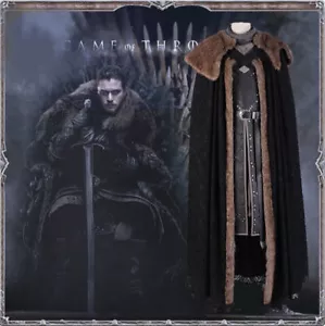 New Game of Thrones Season 8 Jon Snow Men's Cosplay Costume with Cloak Full Suit - Picture 1 of 23