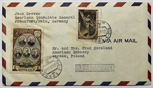RARE 1958 RUSSIA COVER FROM AMERICAN CONSULATE IN GERMANY SENT TO POLAND - Picture 1 of 3