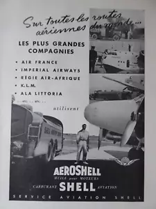 5/1937 PUB SHELL AVIATION HUILE AEROSHELL OIL KLM CANOPUS AIR FRANCE ORIGINAL AD - Foto 1 di 2