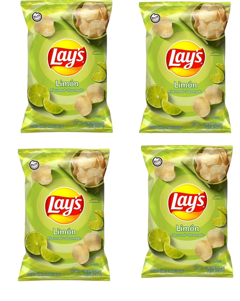 Lay's Potato Chips LIMON Sabor Lima 7.75oz Bolsas Snack 4 Bolsas Foto 1 de 4