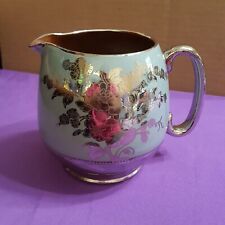 Vintage Sadler Blue Green Lusterware 5" Silver Floral Pitcher Creamer