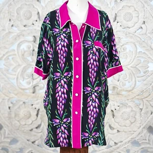 Vintage Bob Mackie Wearable Art Silk Shirt L Floral Print Kurzarm hell - Bild 1 von 12
