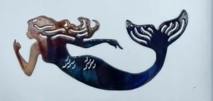 Swimming Mermaid - Metal Wall Art - Marbled Blue 36" wide - Picture 1 of 3
