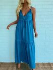 New! AQUA McQueen Blue Rope Maxi Tiered Adjustable Dress Womens Boutique S M L