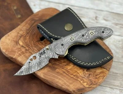 Faca de bolso de aço Damasco 7 1/2" feita à mão facas dobráveis presente personalizado - Imagem 1 de 4