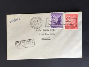 D SEYCHELLES 1960 5c + 25c WITH SLOGAN POSTMARK REG COVER TO NAIROBI - Picture 1 of 2