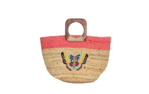 French Style Butterfly Bead Jute Tote — Beach, Market, Travel, Day, Work Bag - Picture 1 of 6