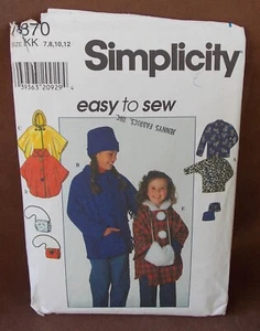 Simplicity Childs Jacket, Poncho, Hat & Muff Sizes 7-12 Uncut Pattern 7870 - Picture 1 of 1