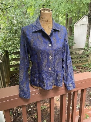 EUC Chico's цветочный темно-синий жаккард карьера блейзер куртка размер 1 - Изображение 1 из 4