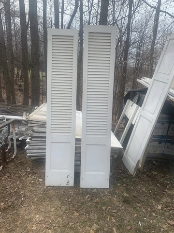 2 Beautiful Old Vintage Architectural WOOD WHITE SHUTTERS Cover