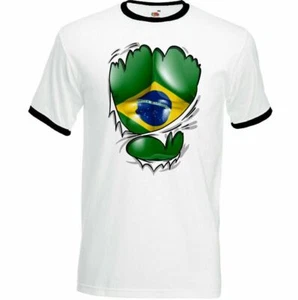 Zerrissen Brasilianischer Bandeira Do Flagge Herren Brasilien T Independence Day - Bild 1 von 8