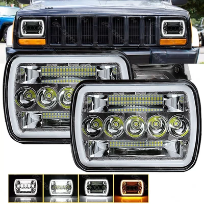 Pair 5X7 7x6 LED Headlight For 1984-2001 Cherokee XJ 1986-1995 Jeep Wrangler YJ - Image 1 of 4