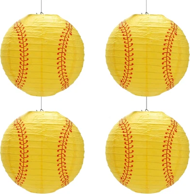 4 PIEZAS Linternas de Papel Softbol Softbol Fiesta Cumpleaños Decoraciones Softbol Fiesta Foto 1 de 4