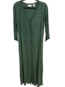 SOFT SURROUNDINGS Sage Green Maxi Dress Embroidered Sequin Size S - Picture 1 of 13