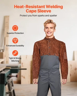  Manga de capa de soldadura de cuero, capa de seguridad de cuero de vaca resistente al fuego - Imagen 1 de 4