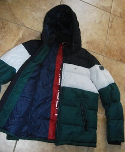 Tommy Hilfiger Men's Green White Solid Quilted Puffer Hooded Jacket Size MEDIUM - Picture 1 of 20