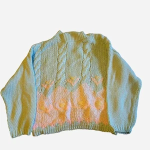 Vintage Margules Pastell Strick Pullover Damen M Made in Korea Zopfmuster Blumen - Bild 1 von 6