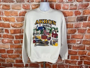 Sudadera vintage años 90 Akron doble cara dibujos animados ciudad talla 2XL/XL cuello redondo - Imagen 1 de 9