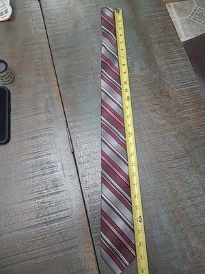 Corbata a rayas vintage de mezcla de seda Envoy para hombre en colores plata, gris y cereza Foto 1 de 2