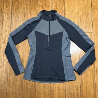 Athleta Cuarto Cremallera Pull Over Negro con Rayas Grises Mujer Pequeño Foto 1 de 4