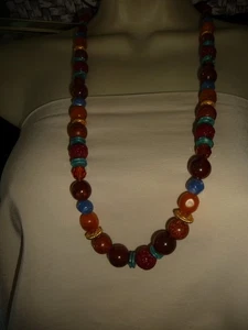 COLLAR DE CUENTAS DE MURANO Y MOSTAZA MARRONES AZULES GRADUADOS 14"" L #3/8 - Imagen 1 de 10