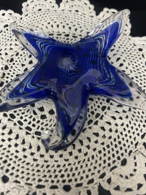 Vintage Cobalt Blue Hand blown Glass Starfish Paperweight Signed - Image 1 of 4