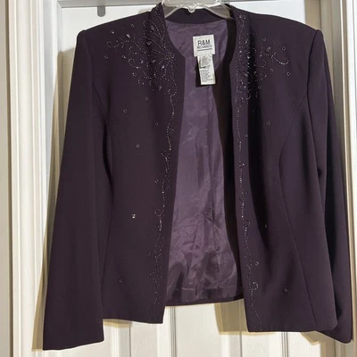 Chaqueta Blazer Púrpura R&M Richards Talla 16 Vacaciones Púrpura con Adornos de Cuentas  Foto 1 de 4