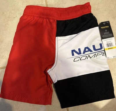 NAUTICA Little Boys Swim Shorts Size M/M/M (5) Red White Black MSRP $32 NWT New - Image 1 of 3